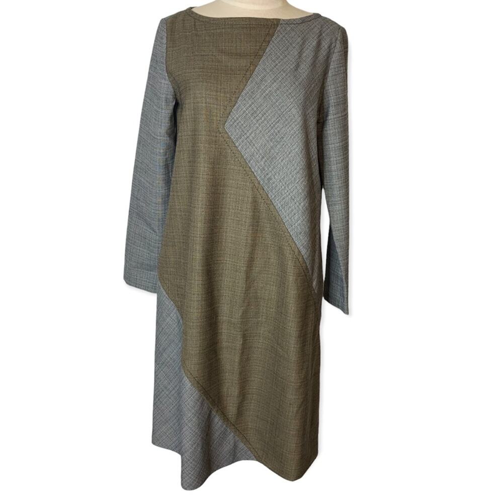 NWT Piazza Sempione virgin wool‎ blend a line dress w/ pockets colorblock sz 42